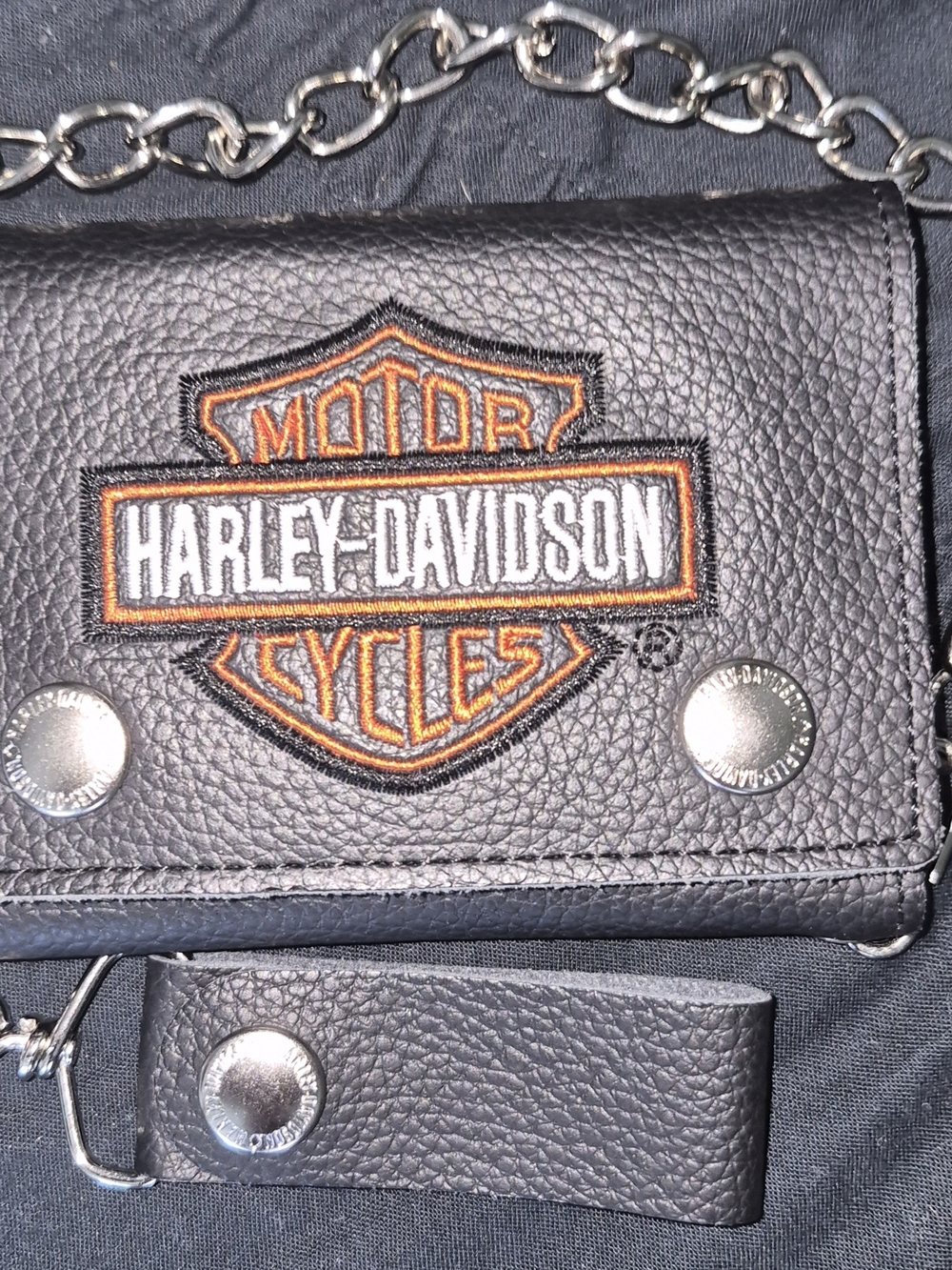 Harley-Davidson Black Leather Chain Wallet with Logo Patch